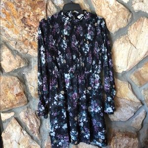 Pink Rose Black Dress with Floral Pattern